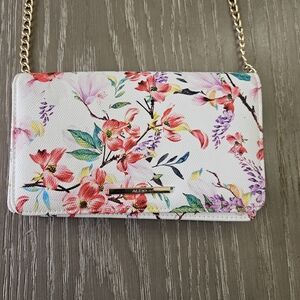 Aldo Crossbody Bag White Faux Leather with Floral Pattern and Gold Hardware